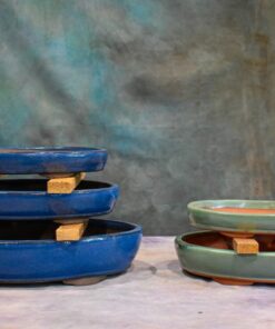 Oval Glazed Bonsai Pots – Blue & Green