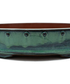 High Quality Chinese Bonsai Pot – Blue-Green Oval with Rivets